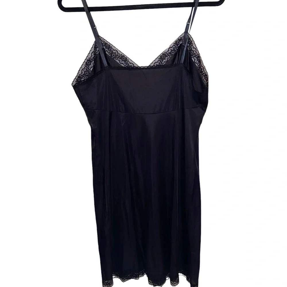 Vintage Vanity Fair Slip Under Dress Womens Size 38 Black Lace Nylon Retro Sexy